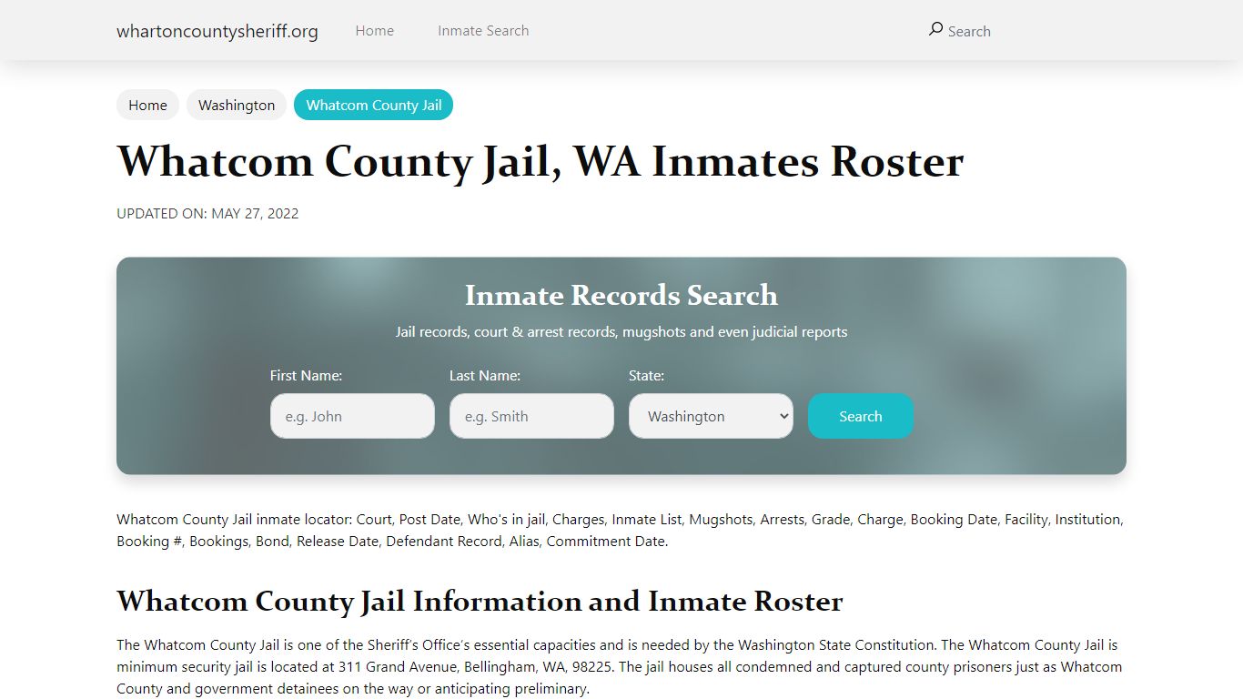 Whatcom County Jail, WA Jail Roster, Name Search